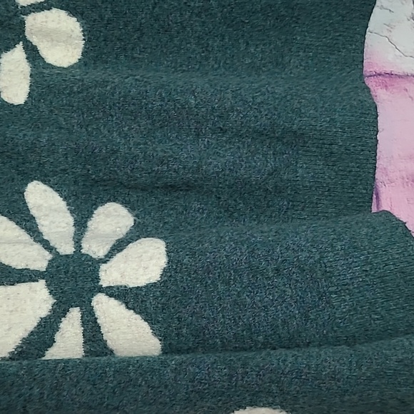 NATURAL LIFE DEEP SPECKLED GREEN HIPPIE DAISY PRINTED WOOL BLEND SWEATER XL - Picture 4 of 15